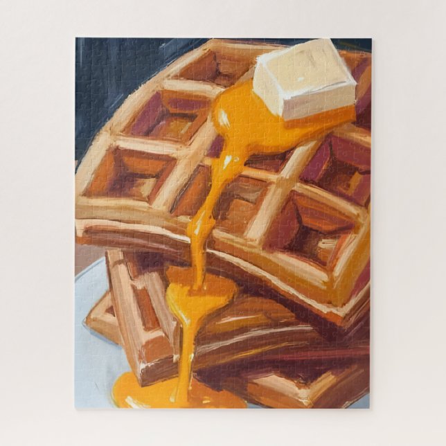 Puzzle Peinture aquarelle petit-déjeuner sirop gaufres (Vertical)