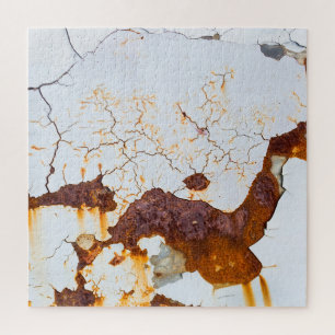 Puzzle Peinture blanche fêlée, voiture rouillée.