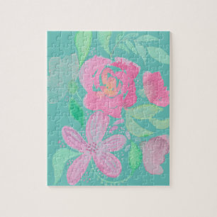 Puzzle Peinture botanique de rose florale à l'aquarelle à
