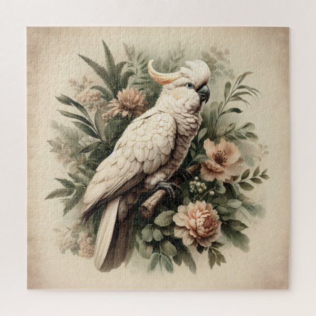 Puzzle Peinture botanique vintage de Cockatoo (Vertical)