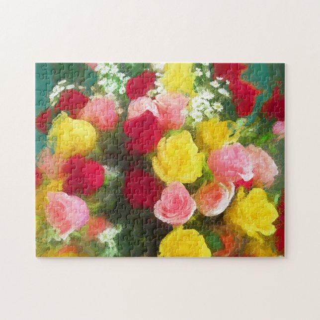 Puzzle Peinture Bouquet Rose - Jolie Art Fleur Originale (Horizontal)