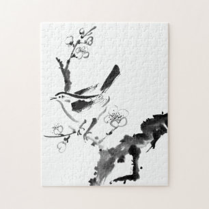 Puzzle Peinture chinoise, fleur de prune et oiseau