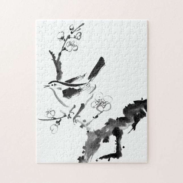 Puzzle Peinture chinoise, fleur de prune et oiseau (Vertical)