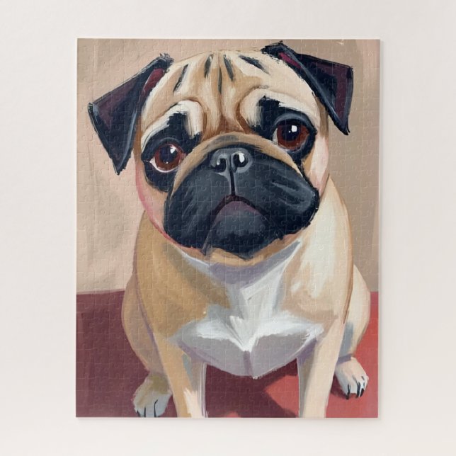 Puzzle Peinture d'animal de compagnie chien Carlin  (Vertical)