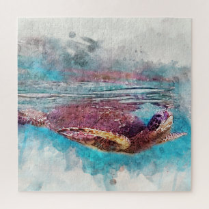Puzzle Peinture d'aquarelle de la tortue verte hawaïenne