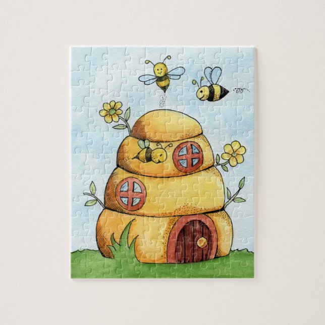 Puzzle Peinture D'Aquarelle Des Abeilles Et Des ruches (Vertical)