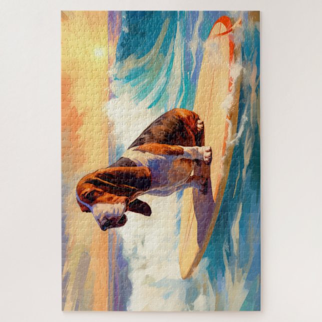 Puzzle Peinture de Basset Hound faisant du Surf sur la Pl (Vertical)