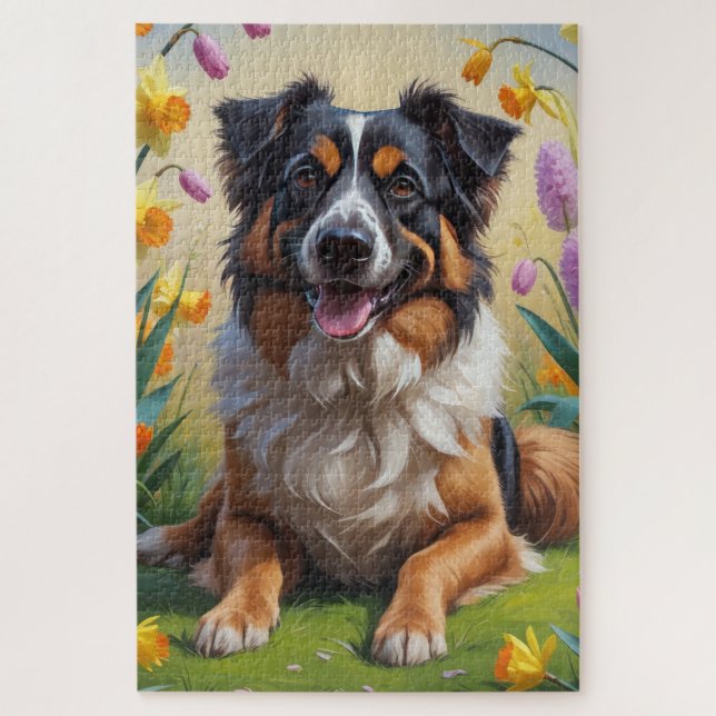 Puzzle Peinture de berger belge Fleurs de printemps (Vertical)