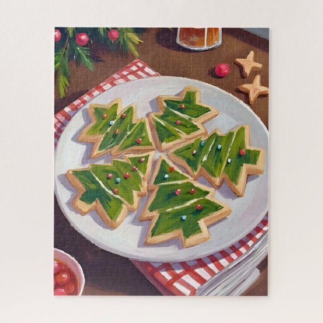 Puzzle Peinture de biscuits en forme de sapin de Noël (Vertical)