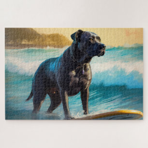 Puzzle Peinture de Cane Corso faisant du surf sur la plag