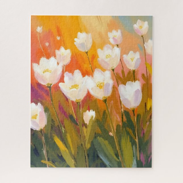 Puzzle Peinture de champ de fleurs aquarelle tulipes blan (Vertical)