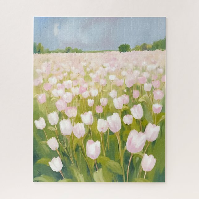 Puzzle Peinture de champ de fleurs de tulipes blanches (Vertical)