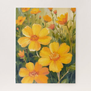 Puzzle Peinture de champ floral aquarelle fleurs jaunes
