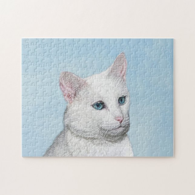 Puzzle Peinture de chat blanc - Art de chat original mign (Horizontal)