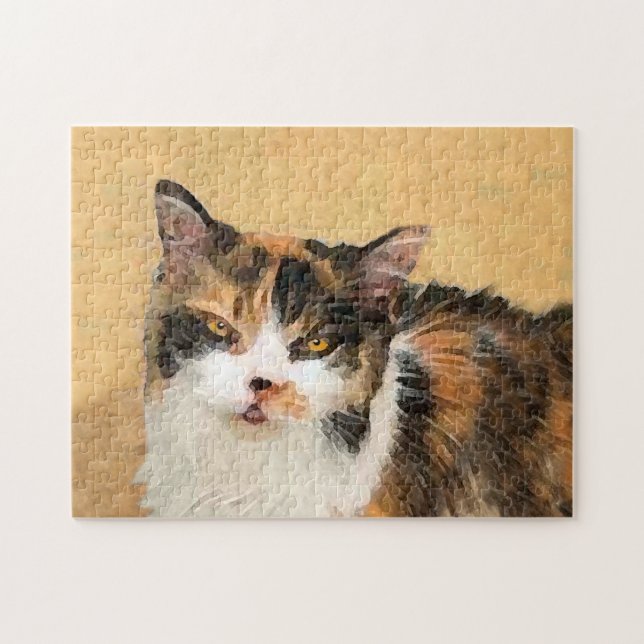 Puzzle Peinture de chat Calico - Cute Original Cat Art (Horizontal)