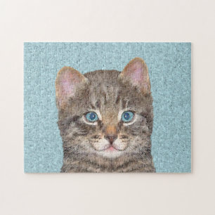 Puzzle Peinture de chat tigré gris - Art de chat original