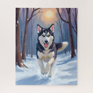 Puzzle Peinture de chien Husky sibérien Art d'hiver