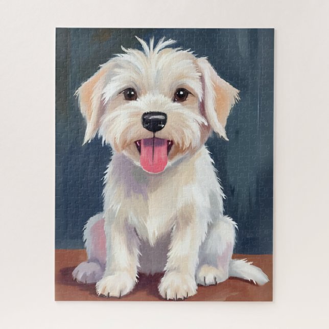 Puzzle Peinture de chiot maltais chien blanc (Vertical)
