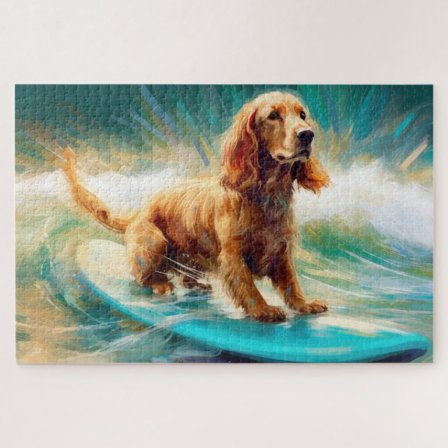 Puzzle Peinture de Cocker Spaniel faisant du surf sur la  (Horizontal)