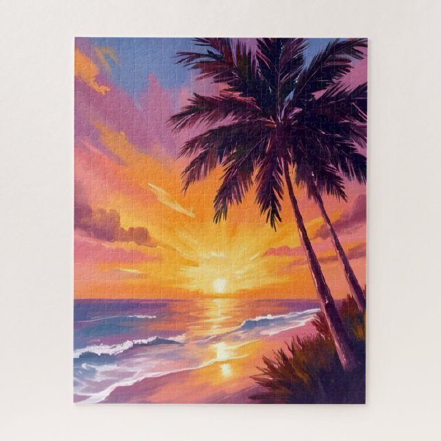 Puzzle Peinture de coucher de soleil sur la plage d'Hawai (Vertical)