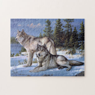 Puzzle Peinture de deux loups arctiques
