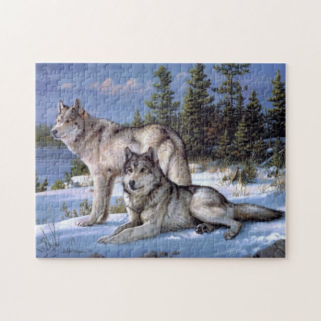 Puzzle Peinture de deux loups arctiques (Horizontal)