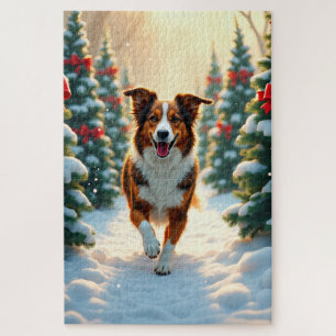 Puzzle Peinture de Ferme aux Arbres de Noël avec un Berge
