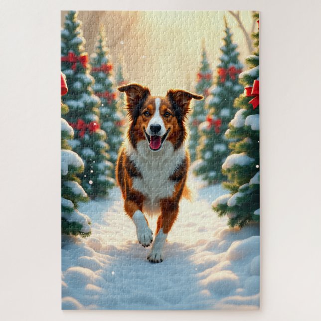 Puzzle Peinture de Ferme aux Arbres de Noël avec un Berge (Vertical)