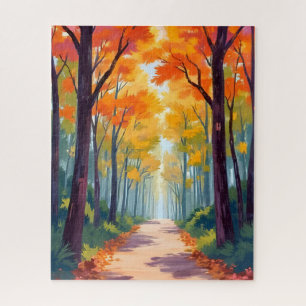 Puzzle Peinture de feuillage d'automne de chemin d'automn