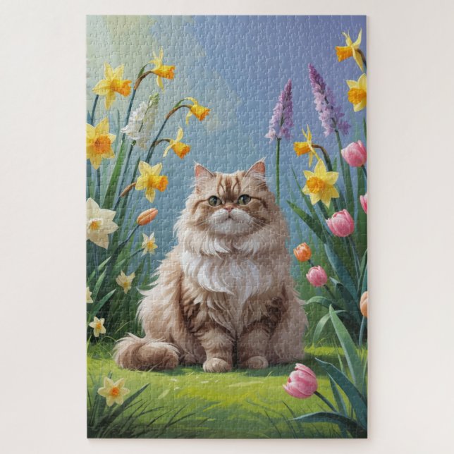 Puzzle Peinture de fleurs de printemps de chat persan (Vertical)