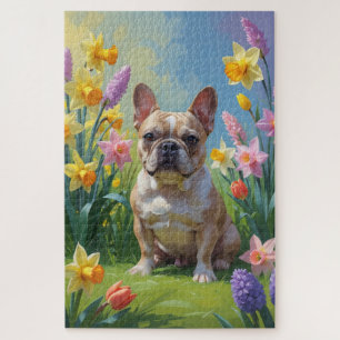 Puzzle Peinture de fleurs printanières de Bouledogue Fran
