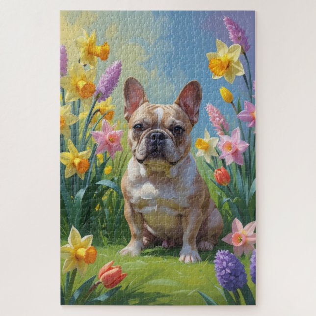 Puzzle Peinture de fleurs printanières de Bouledogue Fran (Vertical)