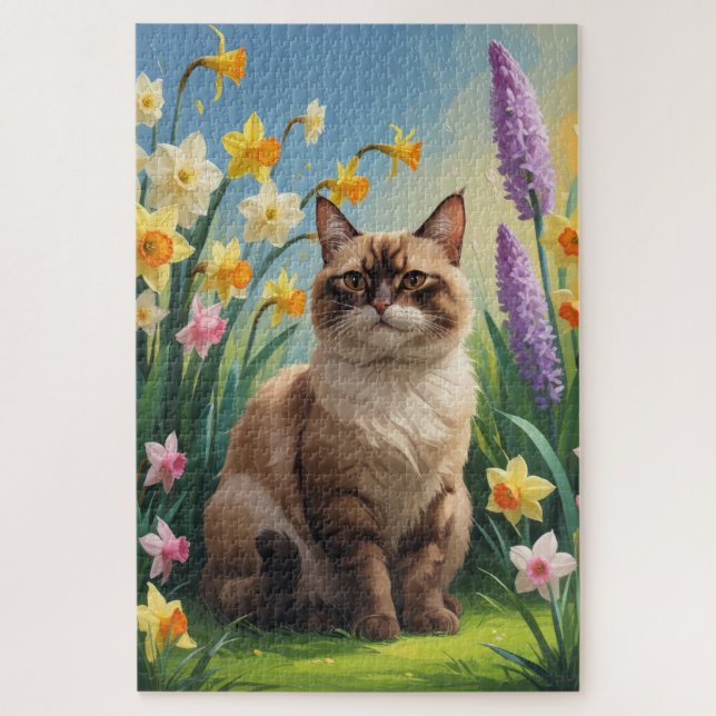 Puzzle Peinture de fleurs printanières de chat abyssin (Vertical)
