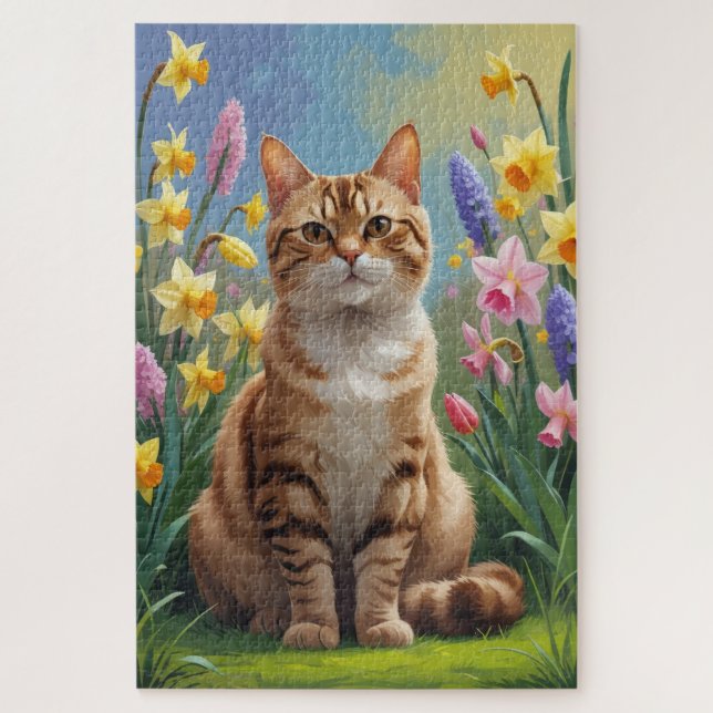 Puzzle Peinture de fleurs printanières de chat Bengal (Vertical)