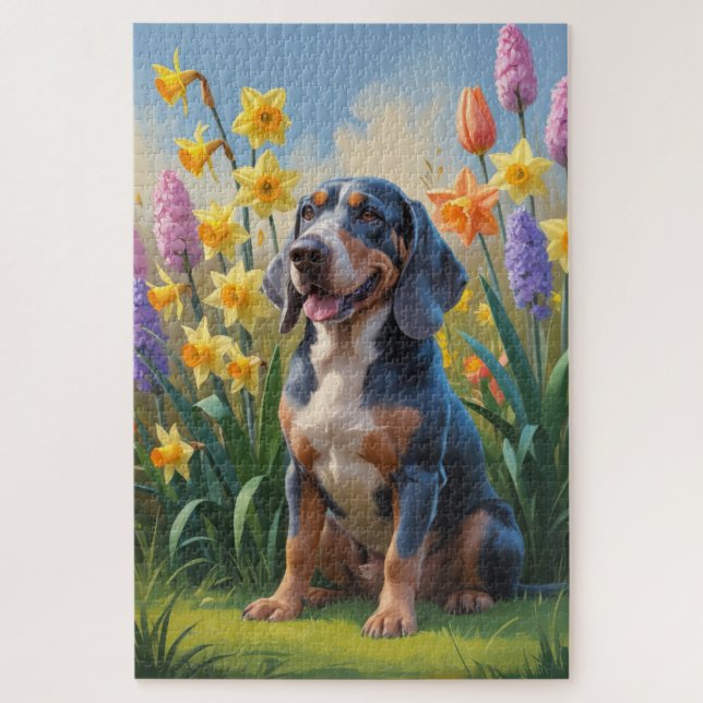 Puzzle Peinture de fleurs printanières de chien Bluetick  (Vertical)