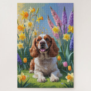 Puzzle Peinture de fleurs printanières de chien Cocker Sp