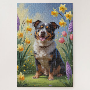 Puzzle Peinture de fleurs printanières de chien de bétail