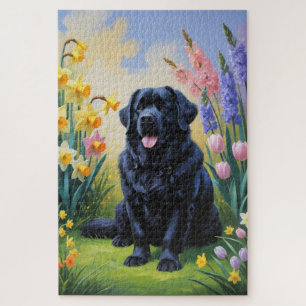 Puzzle Peinture de fleurs printanières de chien de Terre-