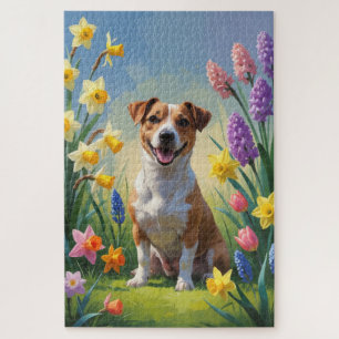Puzzle Peinture de fleurs printanières de chien Jack Russ
