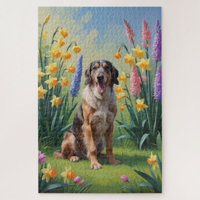 Puzzle Peinture de fleurs printanières de chien Lévrier (Vertical)
