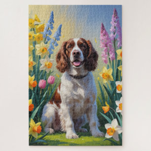 Puzzle Peinture de fleurs printanières de chien Springer 