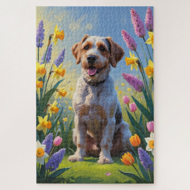 Puzzle Peinture de fleurs printanières de Griffon pointan (Vertical)