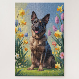 Puzzle Peinture de fleurs printanières du Malinois belge