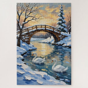 Puzzle Peinture de la famille de cygnes vintage sous un p