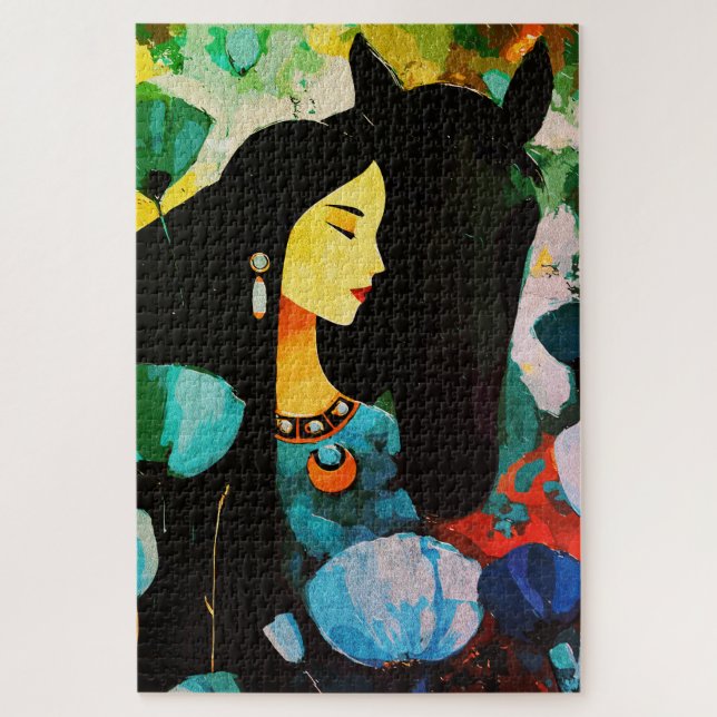 Puzzle Peinture de la Femme Turquoise et du Cheval (Vertical)