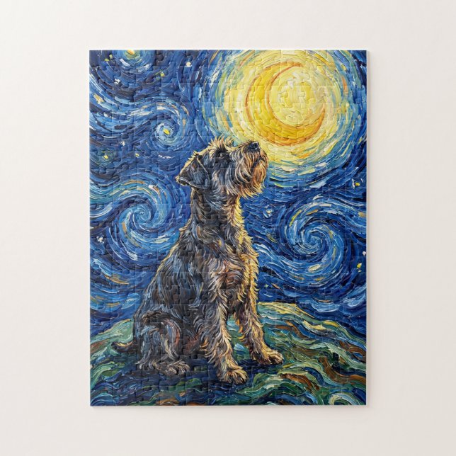 Puzzle Peinture de la Nuit Étoilée Schnauzer (Vertical)