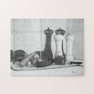 Puzzle peinture de légumes sur planche à découper