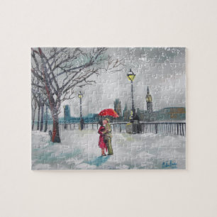 Puzzle Peinture de Londres la Tamise Big Ben de neige