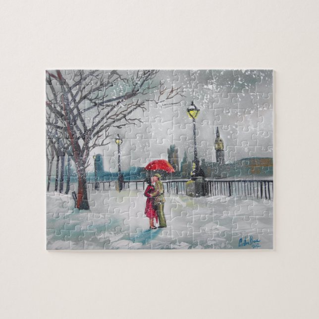 Puzzle Peinture de Londres la Tamise Big Ben de neige (Horizontal)