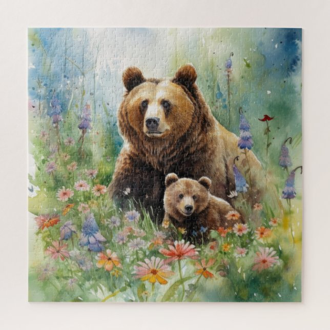 Puzzle Peinture de l'ourson de l'ourse dans un champ de f (Vertical)